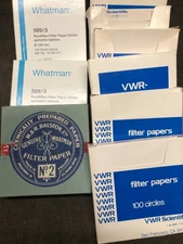 6 Opened Packs of 125mm Filter Papers, VWR, Whatman 112.5cm
