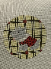 Needlepoint Canvas Jody Designs Grey Dog Plaid Hand Painted 4  Circle
