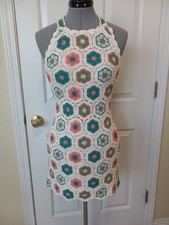 SHOW ME YOUR MUMU Happy Halter Mini Dress Crochet Resort Boho Party Cotton XS