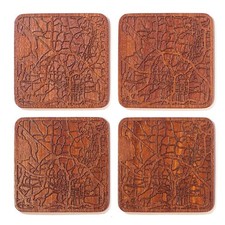 Raleigh, NC Map Coaster, Set of 4, Sapele Wooden Coaster with city map, Multi...