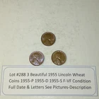 Lot #288 3 Beautiful 1955 Lincoln Wheats 1955-P 1955-D 1955-S F-VF See Pictures