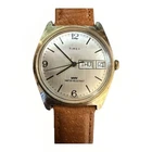 Vintage Timex Viscount Day-Date Watch - Silver Sunburst Dial - Runs!
