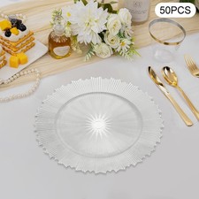 50 PCS Silver Charger Plates Set Bulk Round Dinner Plates Serving Plates