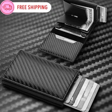 Men's Wallet RFID Blocking Pop Up Credit Card Holder Metal Case Cash Card Purse