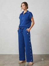 Simpy Souther Quilted Quarter Zip Top/Wide Le...