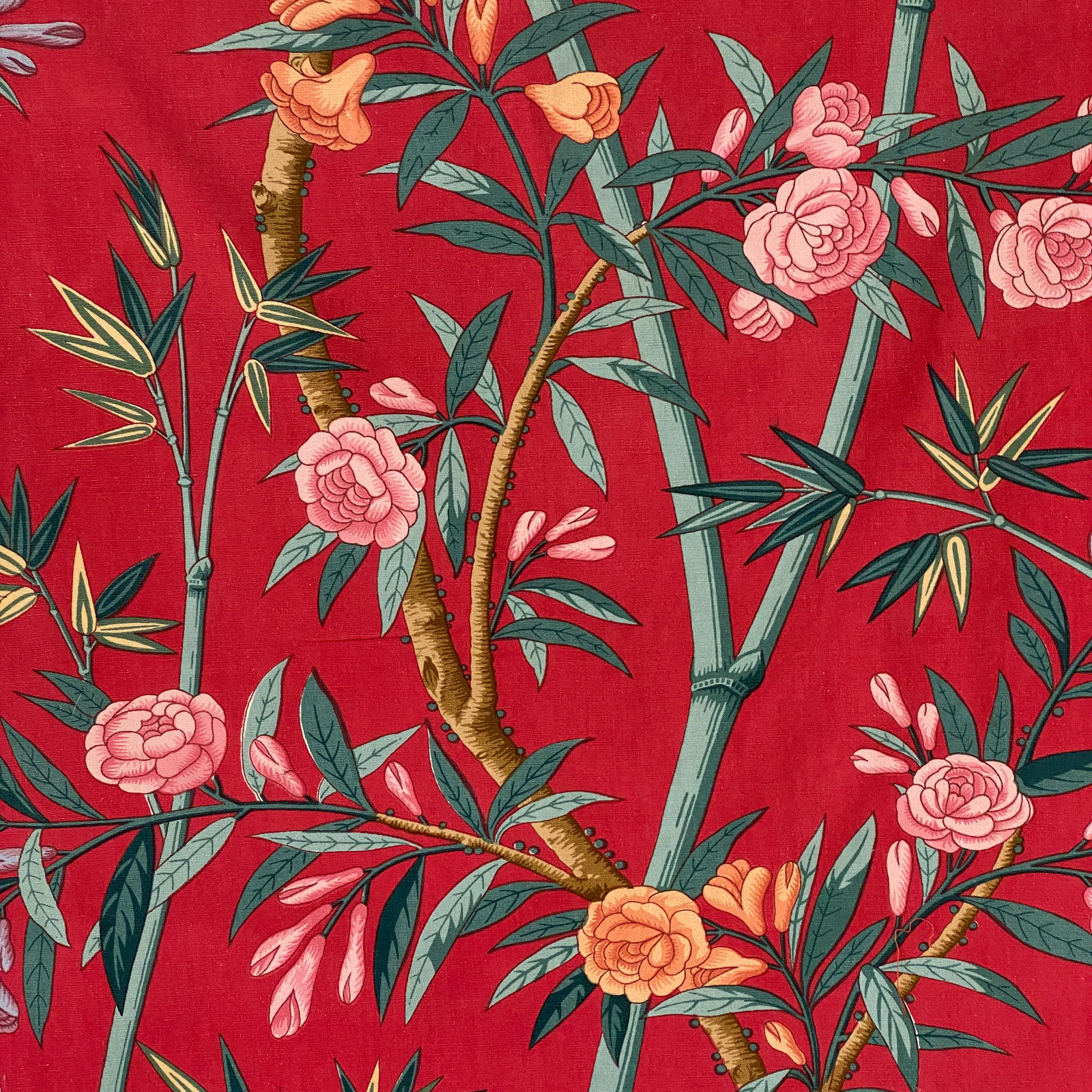 Suzanne Fontan Paris fabric Vintage French 1940 red material for pillows etc co