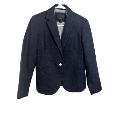 J.Crew Campbell Blazer Navy Blue 100% Linen Crest Button G3957