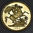 1887 VICTORIA JUBILEE HEAD DOUBLE SOVEREIGN, TWO POUND, BRITISH GOLD COIN, EF