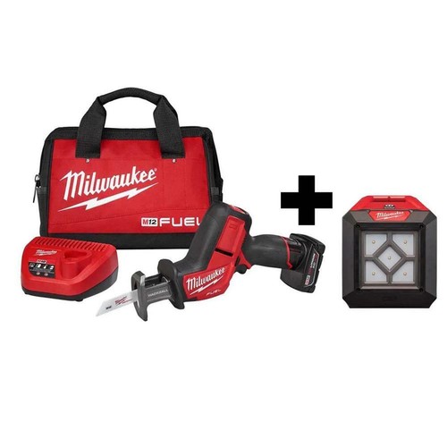 Milwaukee M12 Fuel 12V Lithium-Ion Cordless Hackzall Reciprocating Saw Kit with M12 Compact Flood Light (Tool-Only)