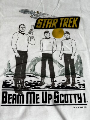 VTG Early 90's New Never Worn Star Trek Beam Me Up Scotty T Shirt-WHITE-SIZE MED