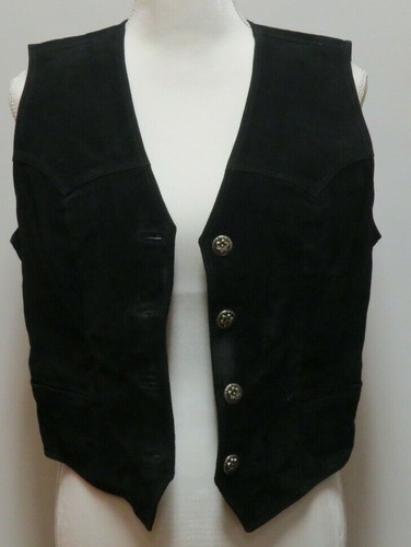Cripple Creek schwarz Western Wildleder Lederweste Zinn Knöpfe Damen groß Vintage - Bild 2 von 8