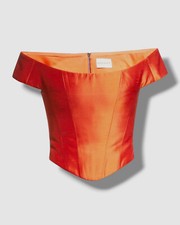  420 Rozie Corsets Womens Orange Off-Shoulder Silk Corset Top Size US 6/ FR 38