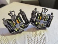 VtG Silver Ox Templar Cross Flanked by Warriors atop Watermelon Stone CUFFLINKS