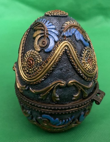 Portajoyería de huevos ornamentados de oro azul olla de resina con bisagras decorativas de Pascua - Imagen 3 de 11