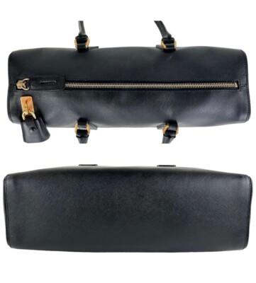 Prada Vintage Saffiano Black Leather Boston Bag | eBay