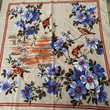 Vintage FIORINI Scarf Flowers Birds Italy 100 Polyester Multi-color