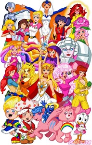 OLDSKOOL ART *80'S GIRL CARTOON COLLAGE* WOMENS FULL FRONT OF Shirt