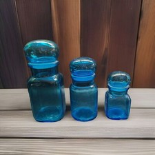 3 Pots Apothicaire Vintage Bleu En Verre