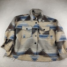 La Miel Crop Jacket Raw Hem Women's Medium Oversized Aztec Southwestern