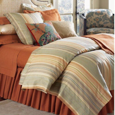 Sferra Blake King Shams 600TC Egyptian Cotton/Linen Jacquard Stripes  Italy NEW