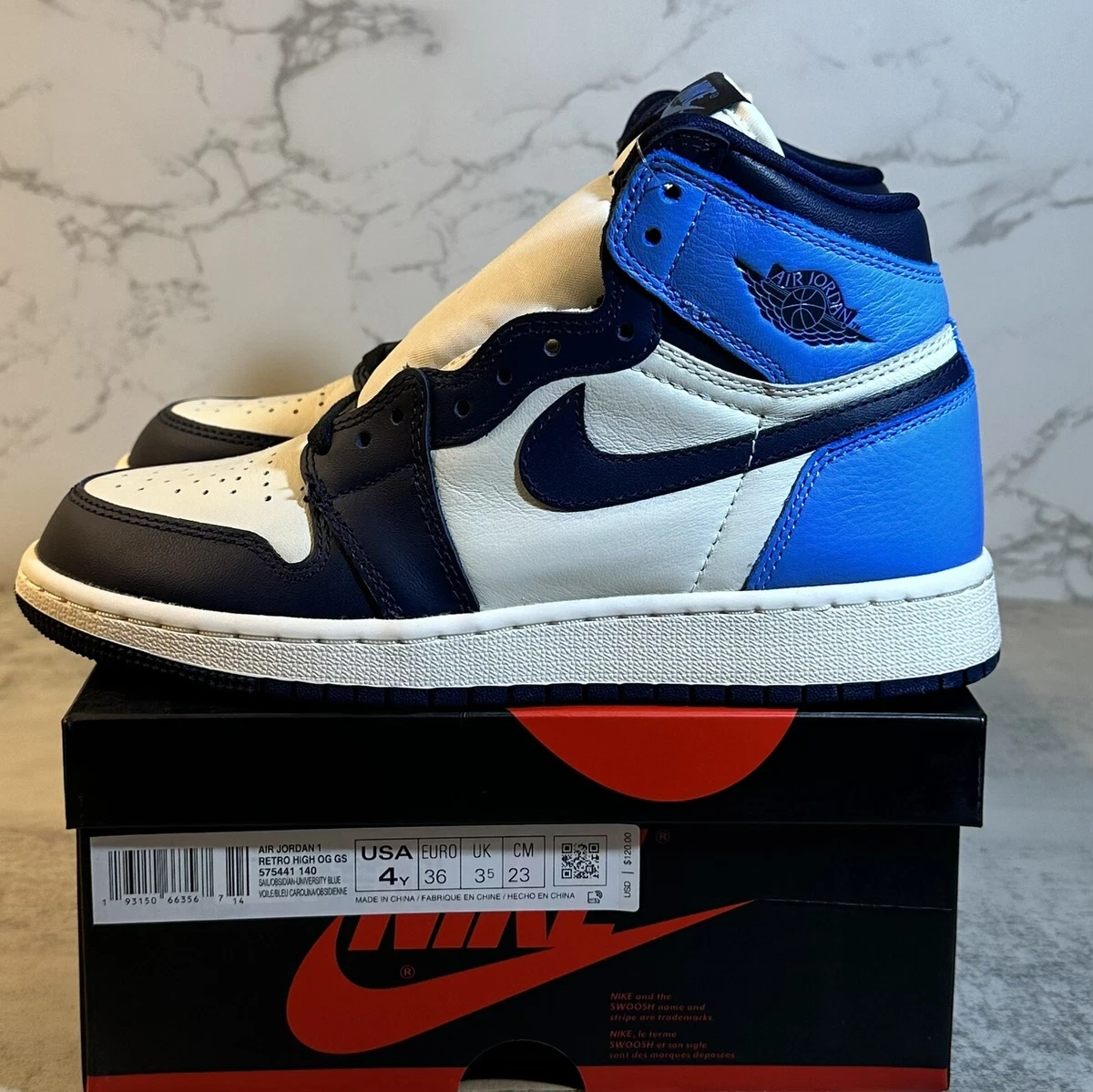 DS Air Jordan 1 Retro High OG GS Sail Obsidian University Blue UNC 2019 Sz 4.5Y