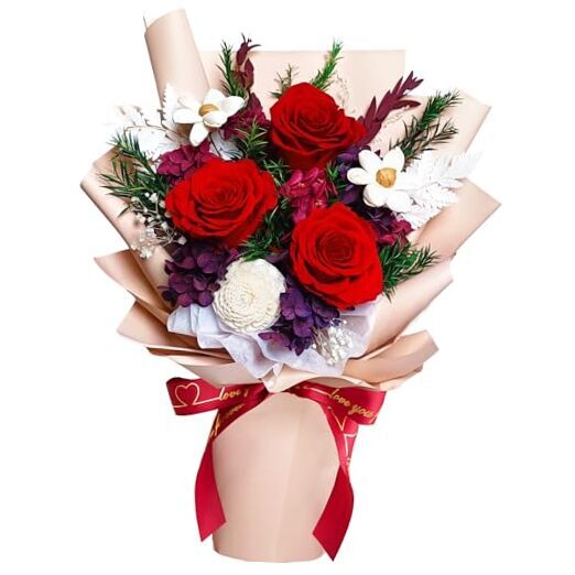 FYFS Preserved Flowers Bouquet, Eternal Flowers, Flowers Fresh Bbouquet Red
