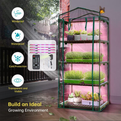 Mini Indoor Greenhouse with Grow Light Portable Waterproof Plant Light w/ Timer