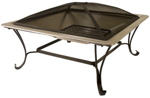 Fire Pit 32.8 in. Square Stainless Steel Wood Burning with ...