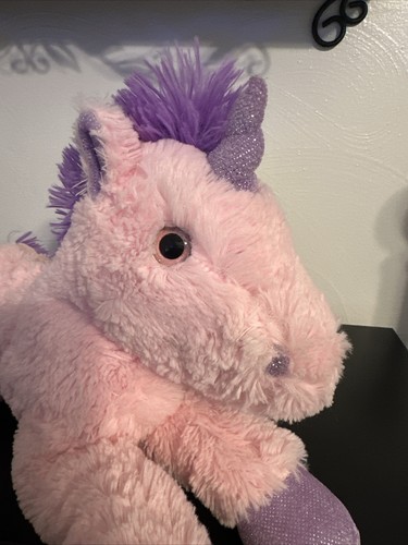 Peluche licorne rose Okie Dokie 18" peluche fil violet crinière corne scintillante - Photo 3/8
