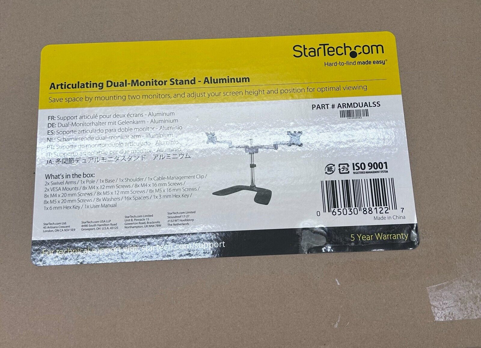 StarTech.com Dual Monitor Stand Ergonomic Desktop Monitor Stand for up to 32"