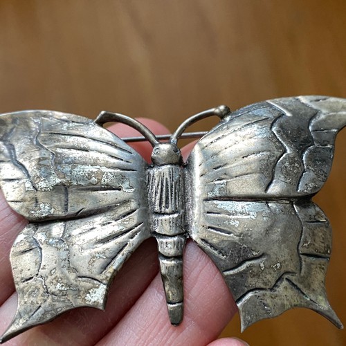 Vintage 925 Sterling Silver Large Butterfly Old Patina Brooch Pin - Picture 6 of 6