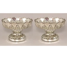 Compote Bowl Vase Glass Silver Uneven Mercury Finish Leaf Tray 6"D 4"High Set/2
