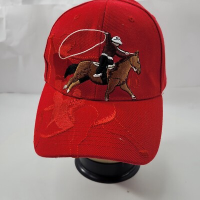 Unisex Adults Baseball Cap Rodeo Hat Red Horse Riding Hook & Loop