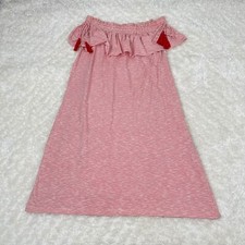 Loft M Medium Red Striped Off Shoulder Casual Dress Tassel Ruffle Beach Nautical