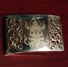 Handmade Sterling Silver THAI NAKON Niello Enamel Deity 2" Belt Buckle NOS