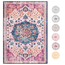 Vintage Medallion Traditional Oriental Area Rug - Non-Slip Back Carpet