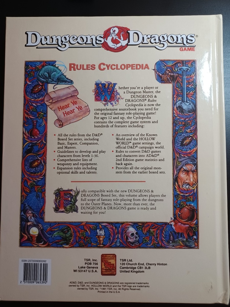 D&d Rules Cyclopedia (hardcover) - TSR 1071 for sale online