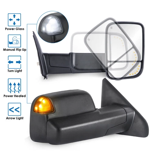Power Heated Tow Mirrors White Running Light For 02-08 Ram 1500 03-09 2500 3500