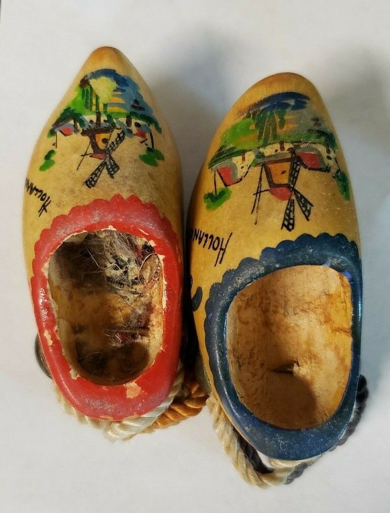 Vintage Mini Miniature Dutch Holland Painted Wood Wooden Shoes – 2.5 x 1 in