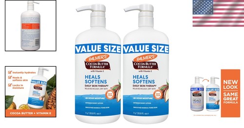 Cocoa Butter Daily Skin Therapy Body Lotion - 33.8 Oz Pump Bottle Pack of 2 - Picture 2 of 12