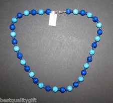 NEW TURQUOISE,ROYAL BLUE GENUINE STONES+STAINLESS STEEL NECKLACE-925