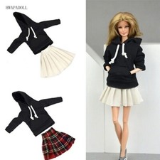 Black Top Hoodies Pleated Skirts Students Clothes Set for 11.5" Doll Outfits 1/6