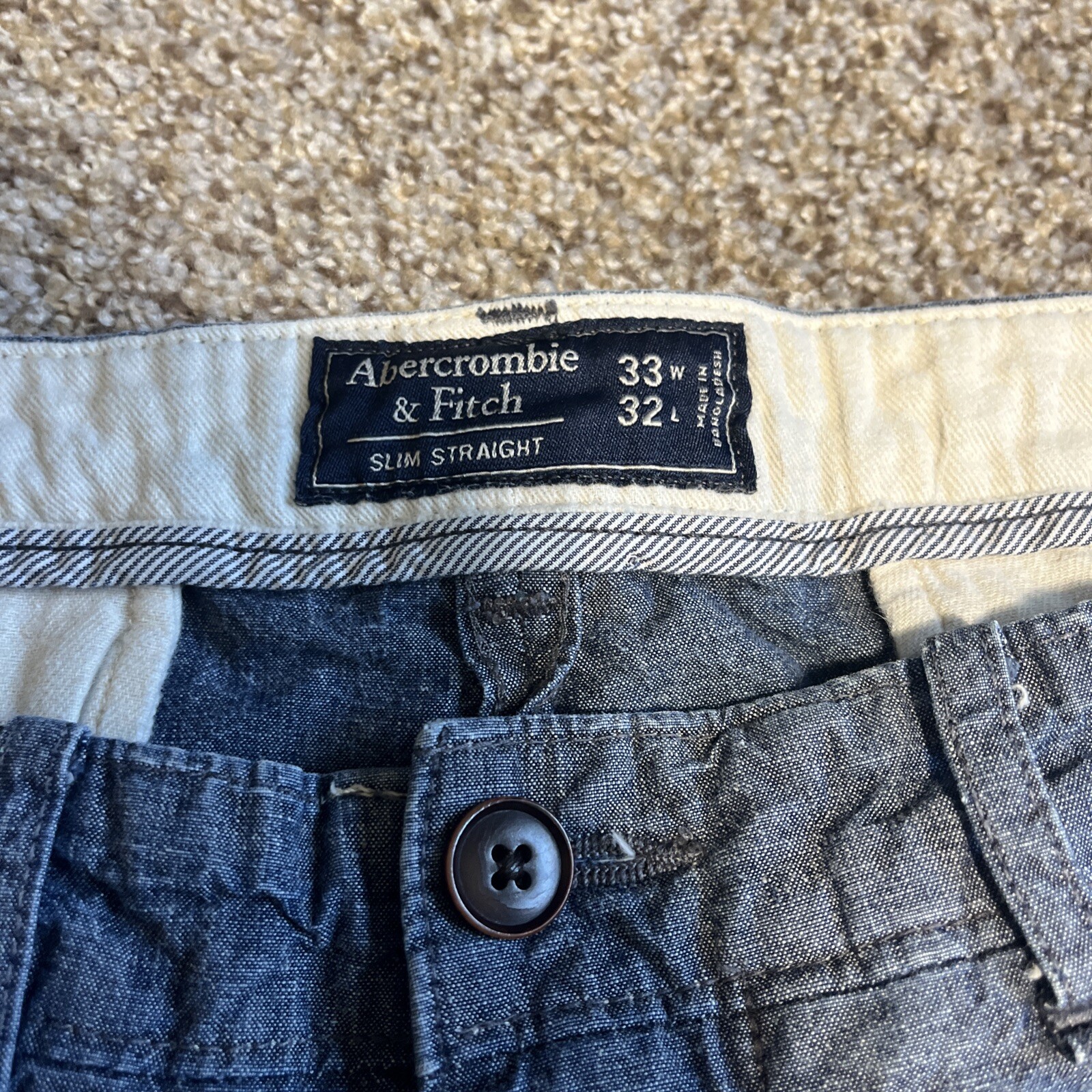 Abercrombie & Fitch Slim Straight Pants Mens 32x32 (32x30) Blue Denim Chino - View 4