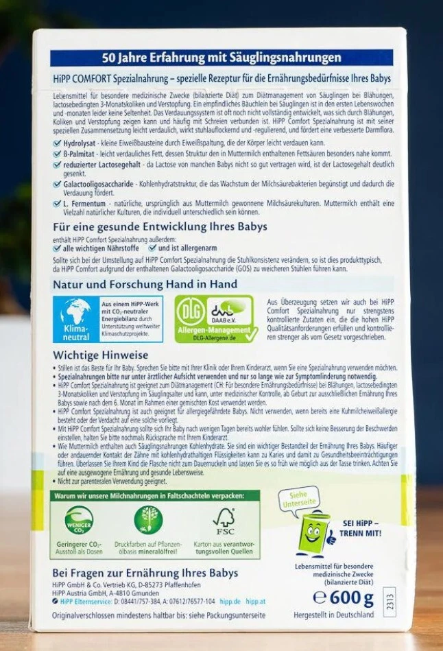 HiPP Comfort Leche Especial Fórmula Multietapa 600g 1, 3, 4, 6 Caja Foto 2 de 4