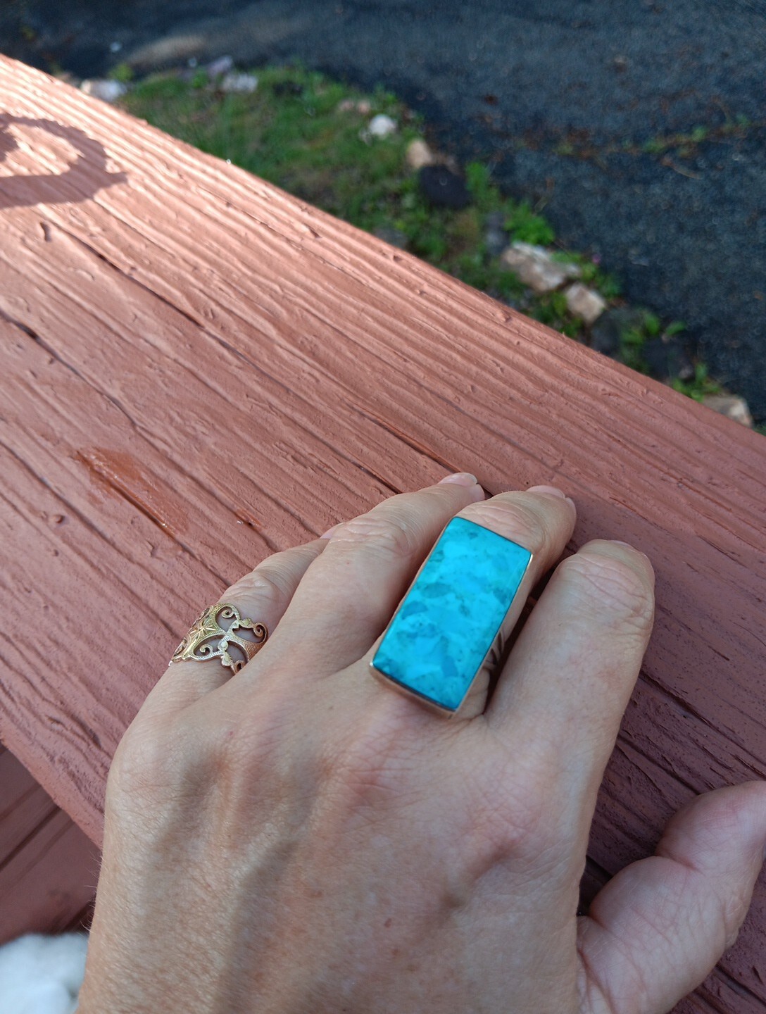 Turquoise Sterling Silver Rectangle Ring - image 7