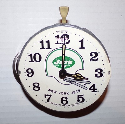 NOS VINTAGE NFL NEW YORK JETS LAFAYETTE WATCH CO ALARM CLOCK PART 3-1/2'' DIA.