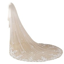 EllieWely Long 2 Tier Lace Wedding Bridal Veil With Metal Comb F02 Ivory