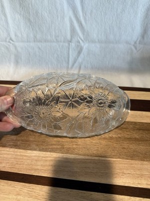 Indiana Glass Lily Pons Clear Pickle Relish Dish Vintage Pressed Glass Bowl