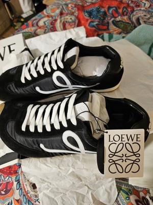 LOEWE Men s Black & White Low Top Lace-Up Logo Sneakers Rubber Outsole
