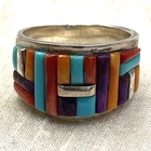 Gilbert Adakai Sterling Silver .925 Multicolor Gemstone Inlay Ring Size 7.5